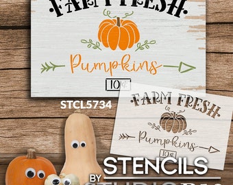 Farm Fresh Pumpkin Stencil by StudioR12 | Craft DIY Fall Autumn Farmhouse Home Decor | Paint Wood Sign Reusable Mylar Template | Select Size