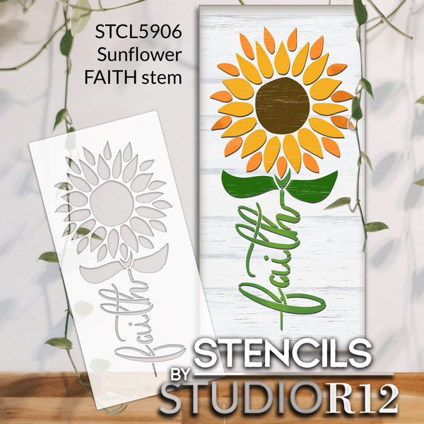 Sunflower Faith Stem Stencil by StudioR12 | DIY Summer Porch Home Decor | Craft & Paint Garden Wood Sign | Reusable Template | Select Size