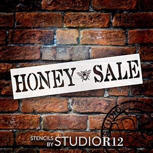 Honey Sale Stencil with Bee by StudioR12 | DIY Spring Farmhouse Rustic Kitchen Home Decor | Vintage Country Word Art | Craft and Paint