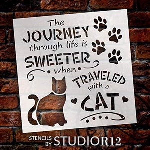 Journey Sweeter Traveled with Cat Stencil by StudioR12 | DIY Kitten Lover Home Decor | Craft & Paint Wood Sign | Reusable Mylar Template...