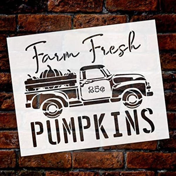 Farm Fresh Pumpkins 25 Cents with Truck Stencil por StudioR12 / Wood Signs / Word Art Reusable / Fall / Painting Chalk Mixed Media