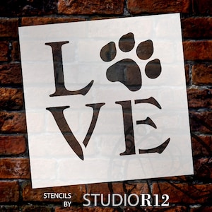 Love with Dog Paw Print Stencil by StudioR12 Dog Lover Gift Pet Stencil Paint a Wood Sign DIY Painting Crafting SELECT SIZE image 1