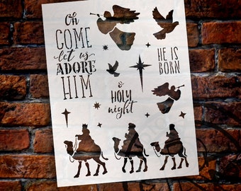 Let Us Adore Him Christmas Stencil - Select Size - STCL1361 - by StudioR12