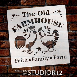 Old Farmhouse Chicken Stencil by StudioR12 | DIY Family Faith Home Decor | Paint Wood Sign | Reusable Template | Select Size