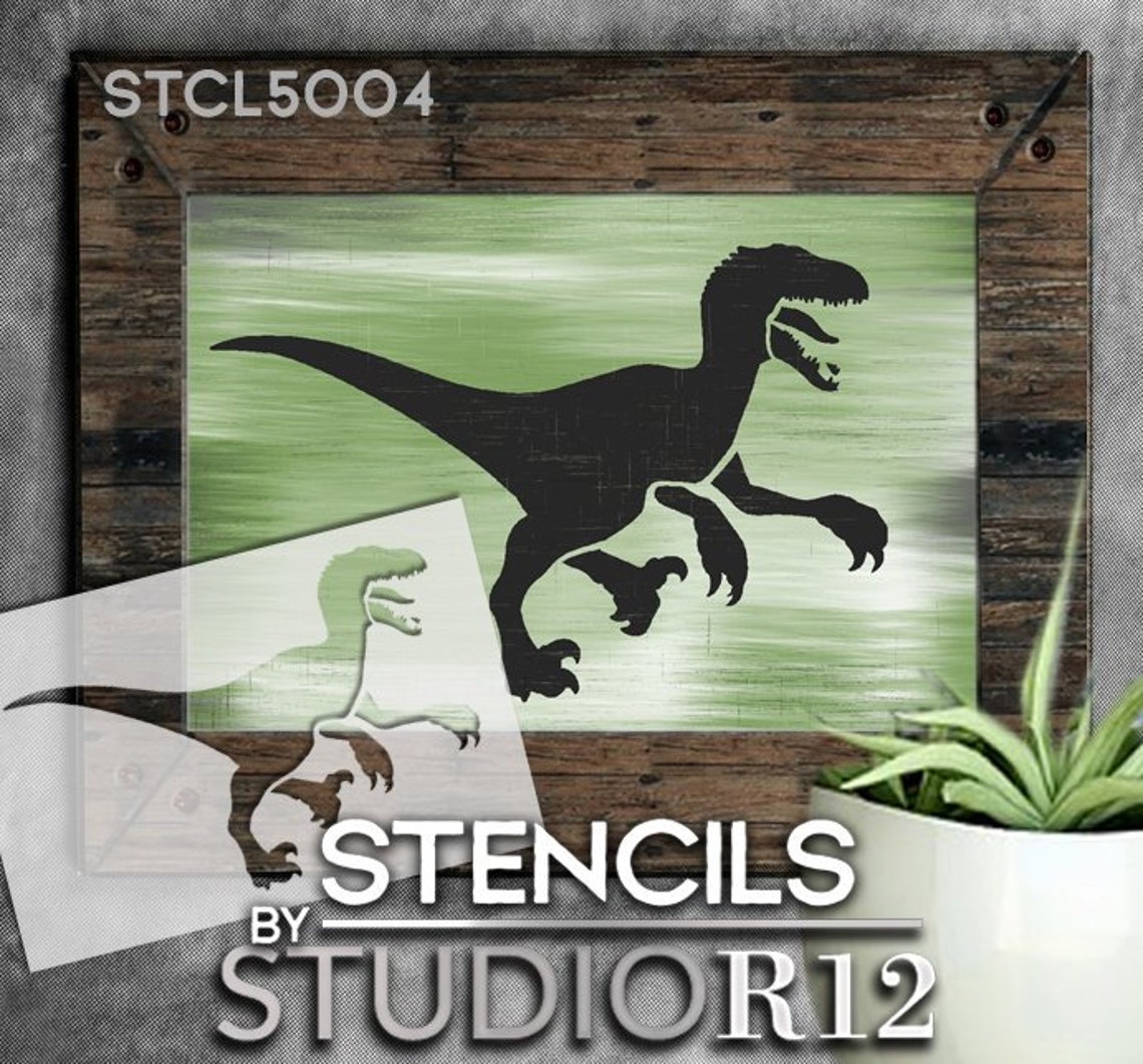Velociraptor Stencil by Studior12 DIY Nursery & Bedroom Etsy