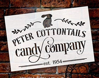 Peter Cottontails Candy Company Stencil with Bunny par StudioR12 | DIY Fun Spring Home Decor | Ferme Lapin de Pâques Art des mots