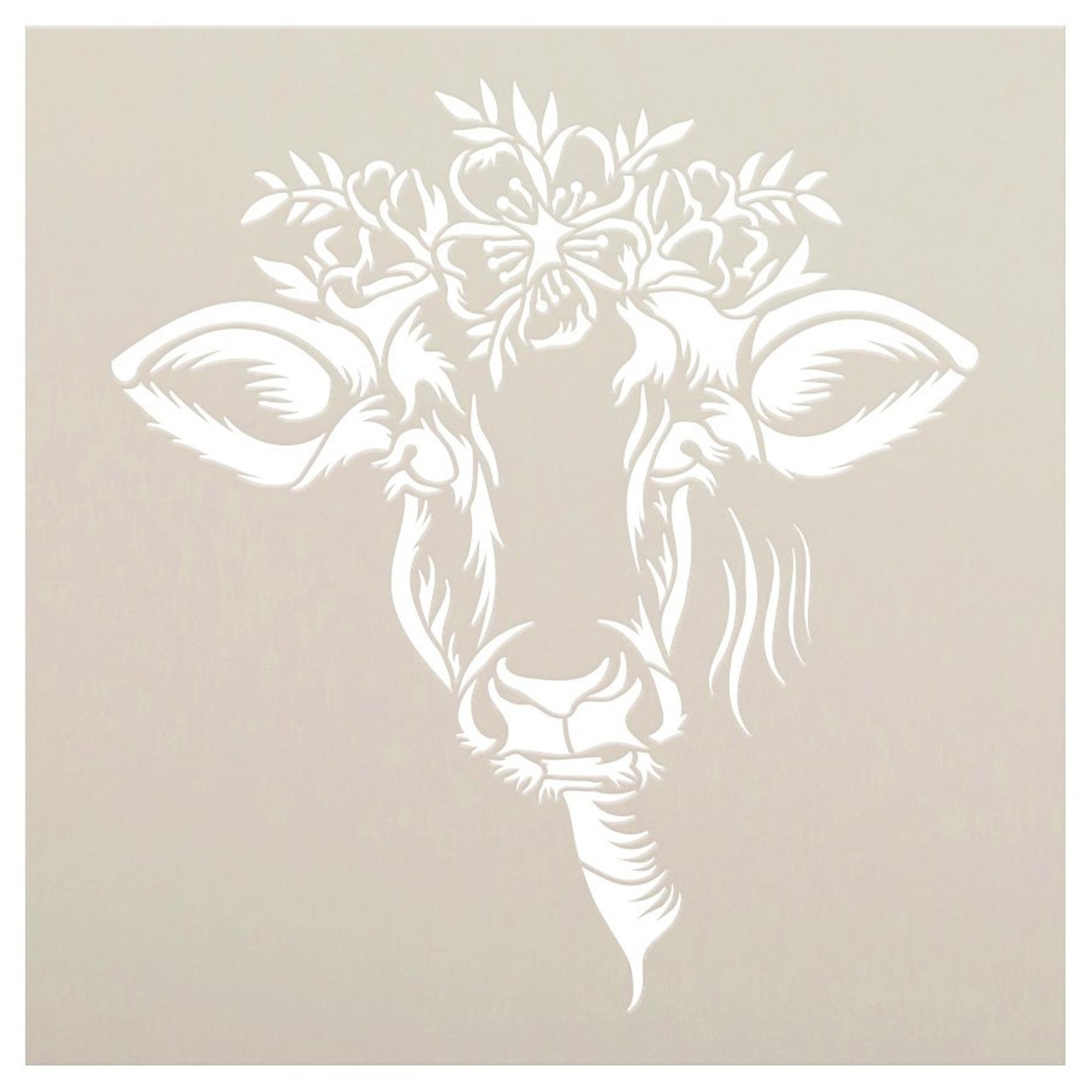 Cow Head Stencil with Flower Crown by StudioR12 DIY Etsy