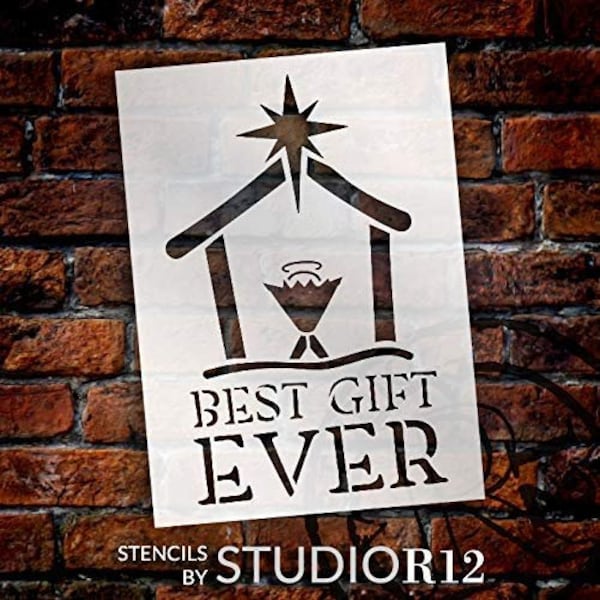 Best Gift Ever Stencil with Manger & Star StudioR12 | Christian Faith Word Art | DIY Christmas Holiday Home Decor | Craft and Paint Wood