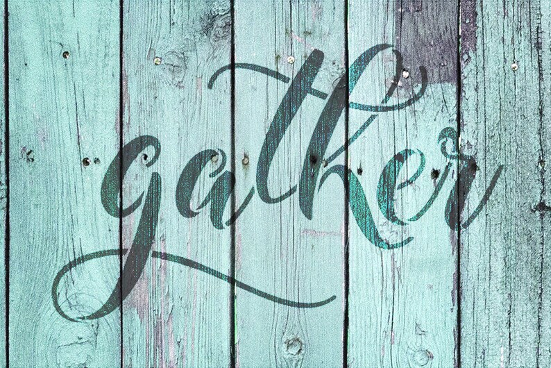 Gather Stencil by StudioR12 Reusable, Script Word Art, Rustic Wood Wall Sign, Modern Farmhouse, Dining Paint SELECT SIZE STCL1985 image 2