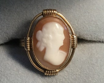 Cameo Ring 14k Yellow or Gold Filled Wire Wrapped Ring with Copper Tone Oval Metal Bead Size 4 5 6 7 8 9 10 11 12 13 14 Sterling Silver
