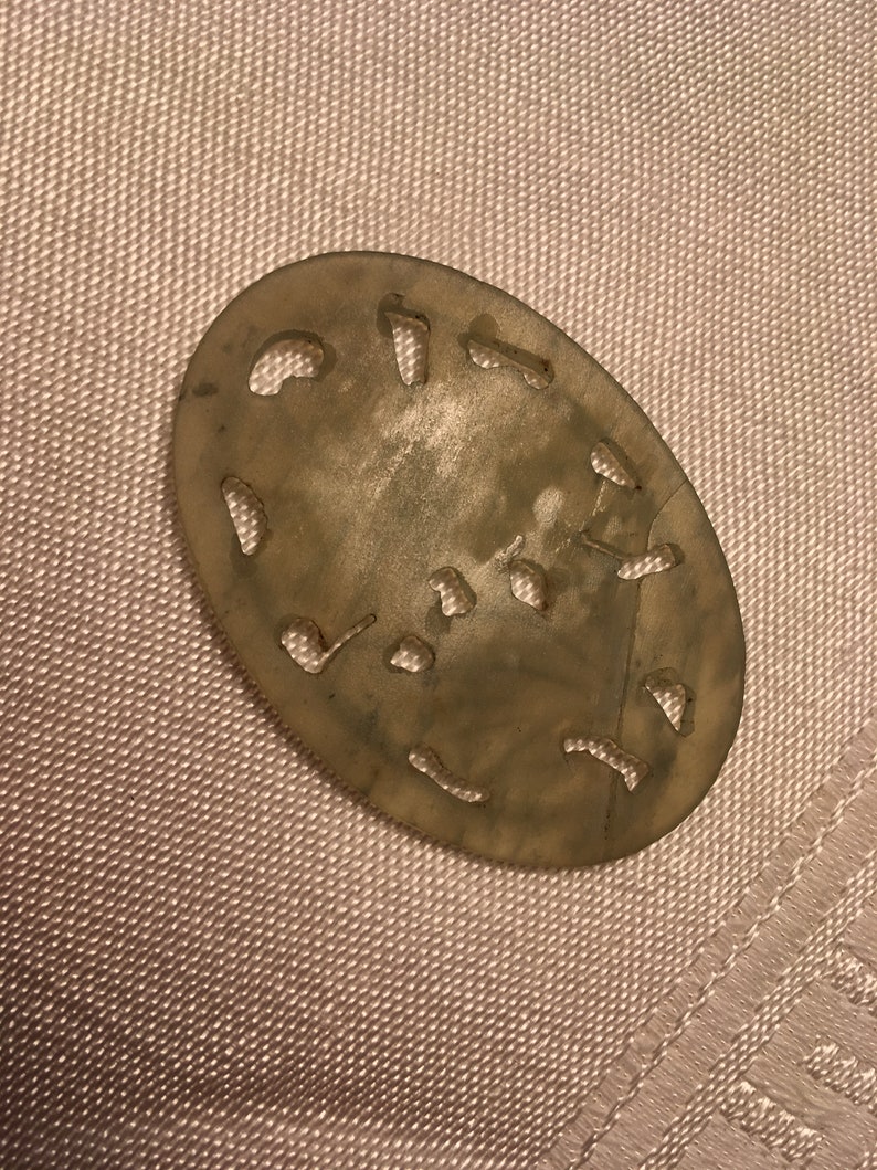 Antique Carved Openwork Pendant of Nephrite Celadon Jade Floral