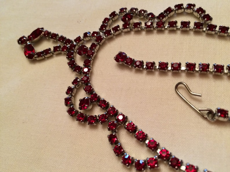 Sparkling Red Crystal Rhinestone Necklace from Mid-century Adjustable Length