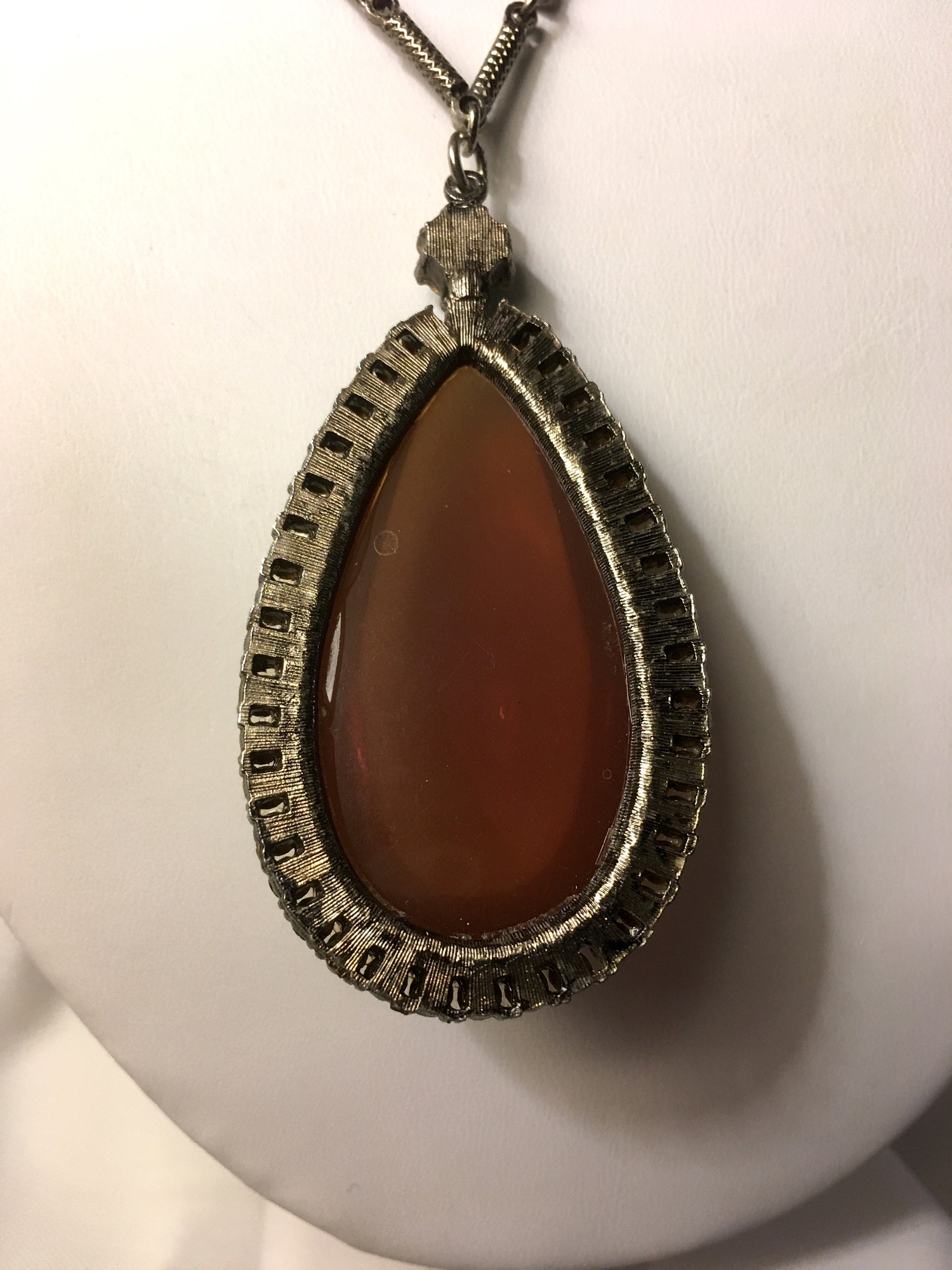 Vintage Glass Amber-colored Pendant with Silver-toned Chain | Etsy