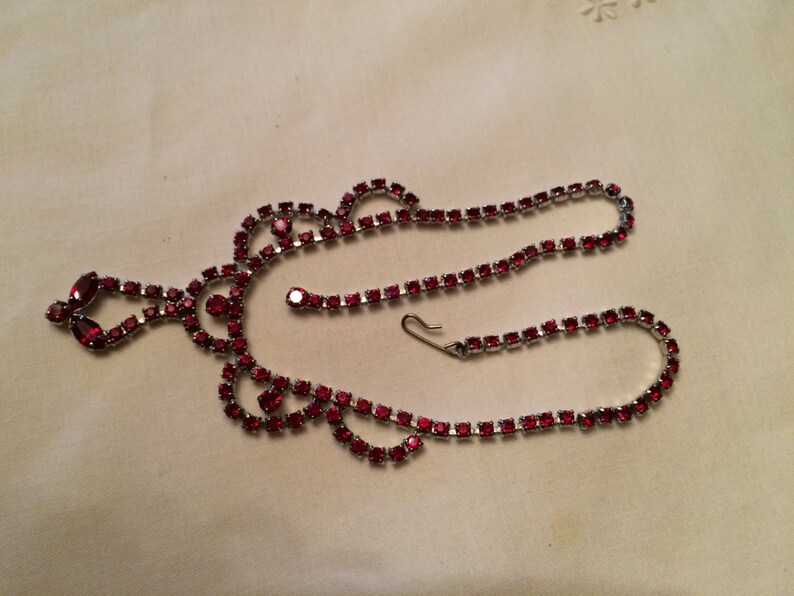 Sparkling Red Crystal Rhinestone Necklace from Mid-century Adjustable Length