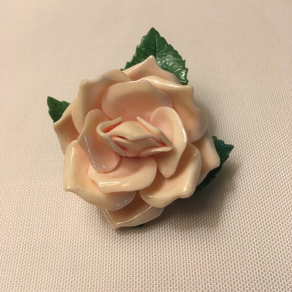 Vintage Porcelain Creamy Pink Rose Pin Brooch 2" Gem
