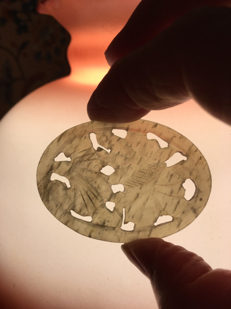 Antique Carved Openwork Pendant of Nephrite Celadon Jade Floral