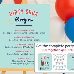 Dirty Soda Bar Schild - Retro druckbare Menü - digitaler Download - 4. Juli, Sommer BBQs, Pool Partys, Geburtstage & Events - Banner - Rezept