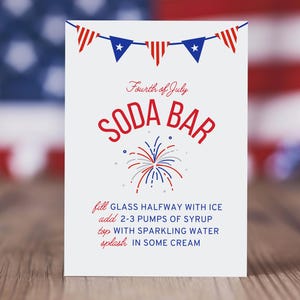 Italian Soda Bar Sign - Fourth of July Theme - Digital Download - White Instruction Sign - PDF