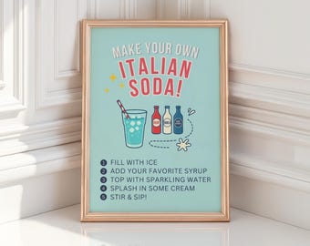Bord Italiaans frisdrankbar - thema retro diner - digitale download - instructiebord