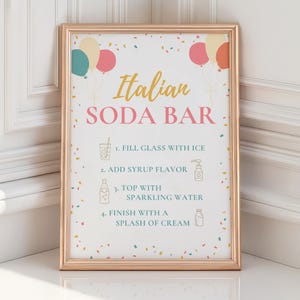 Italian Soda Bar Sign - Birthday Theme - Digital Download - Balloons - PDF