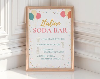 Letrero de soda italiana - Tema de cumpleaños - Descarga digital - Globos - PDF