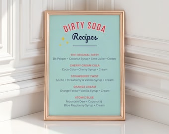 Dirty Soda Bar Sign – Retro Printable Menu – Digital Download - 4th of July, Summer BBQs, Pool Parties, Birthdays & Events - Banner - Recipe
