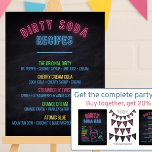 Letrero de soda Dirty - Menú imprimible en neón - Descarga digital - 4 de julio, barbacoas de verano, fiestas en la piscina, cumpleaños y eventos - Banner - Recetas