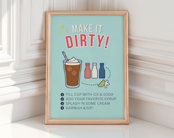 Dirty Soda Bar Schild – Retro druckbare Getränkestation – Party Dekor für Geburtstage, Sommer Grillabende, Hochzeiten & Events - How-To-Anleitung - PDFs