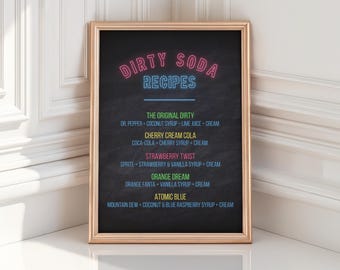 Dirty Soda Bar Sign – Neon Printable Menu – Digital Download - 4th of July, Summer BBQs, Pool Parties, Birthdays & Events - Recipes - PDFs