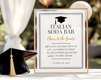 Class of 2026 - Italian Soda Bar Sign - Graduation Theme in Black & Gold - Digital Download
