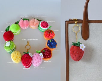 1 Fruit Keychain, Strawberry Keychain, Macaron Keychain, Fruit Macaron, Fruit Plush, Apple, Blueberry, Pineapple, Christmas gift, Ornament