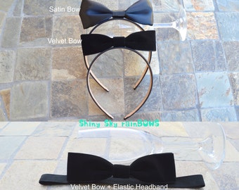 1 Alice Inspired Black Velvet Bow Headband, Alice In Wonderland Headband,Alice In Wonderland Hair Bow, Alice Black Headband, Alice Headband