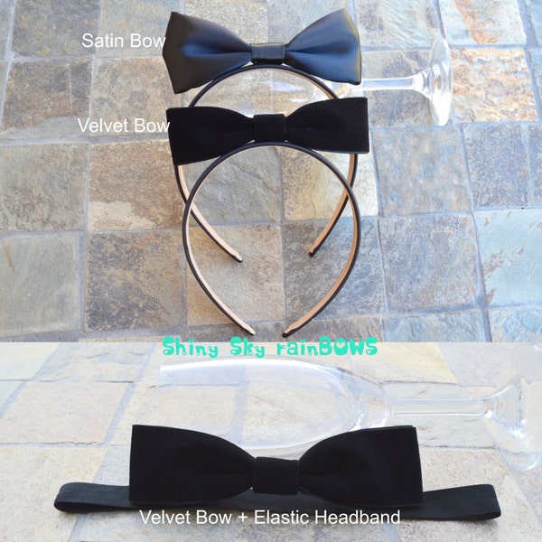 1 Alice Inspired Black Velvet Bow Headband, Alice In Wonderland Headband,Alice In Wonderland Hair Bow, Alice Black Headband, Alice Headband