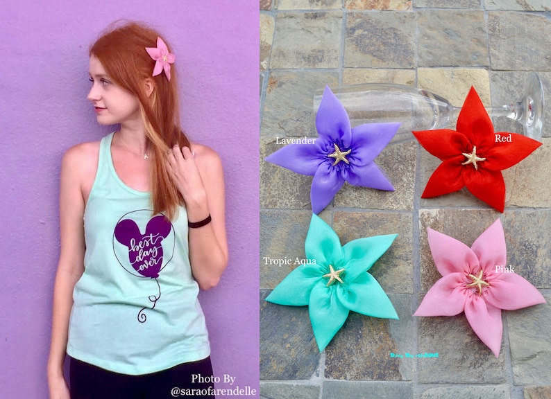 1 Ariel Inspired Hair Bow, Little Mermaid Hair Bow, Ariel Hair Bow, Mermaid Starfish, Ariel Flower,Ariel Hair Clip,Little Mermaid Hair Clip, image 1