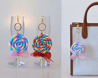 1 Rainbow Lollipop Keychain, Lollipop Accessory, Candy Keychain, Rainbow Keychain, Rainbow Accessor, Candy gift, Purse charms, Bag Charms