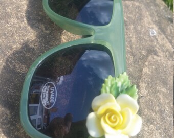 Harriet- Royal Dolton rose on retro style sunglasses. Vintage style contemporary cool. Bridal wedding sunglasses. Boho super cute. Gift
