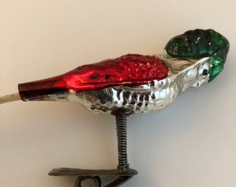 Rare Vintage Antique German Parakeet Bird Mercury Glass Clip On Christmas Ornament