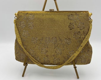 Rare Vintage Hattie Carnegie Beaded Evening Bag With Rhinestone Closure and Mirror - Excellent Condition