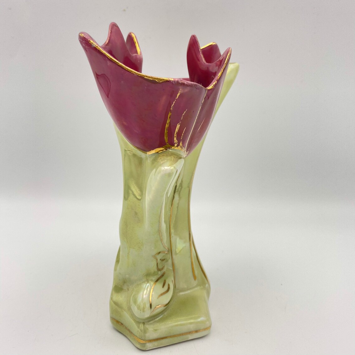 Vintage Double Tulip Flower Pottery Vase in Magenta Pink Etsy