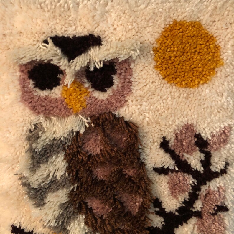 Vintage 1960s Latch Hook Yarn Owl Fall Wall Hanging Art On Etsy