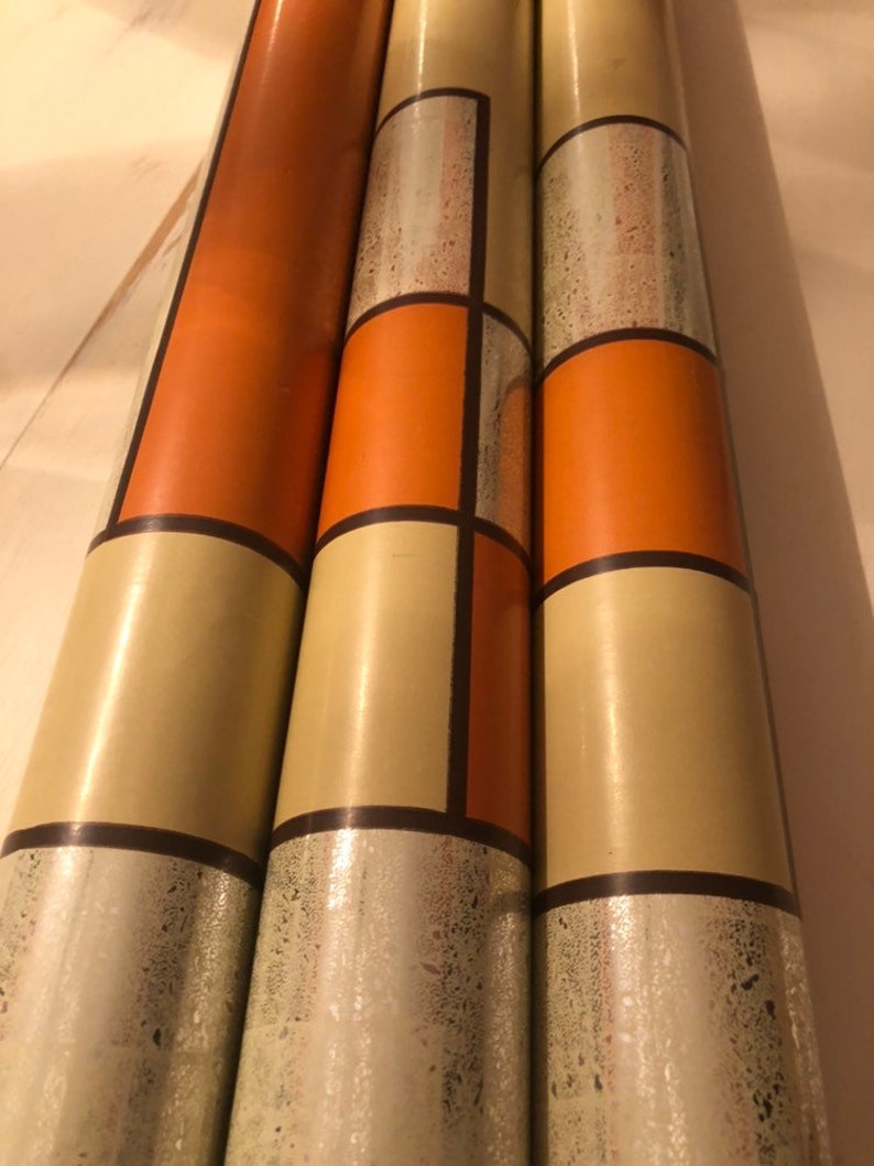 Vintage 60/'s or 70/'s Retro NOS Mid Century Modern Graphic Geometric Pattern Hand Printed Screen Printed Metallic Vinly Wallpaper Double Roll