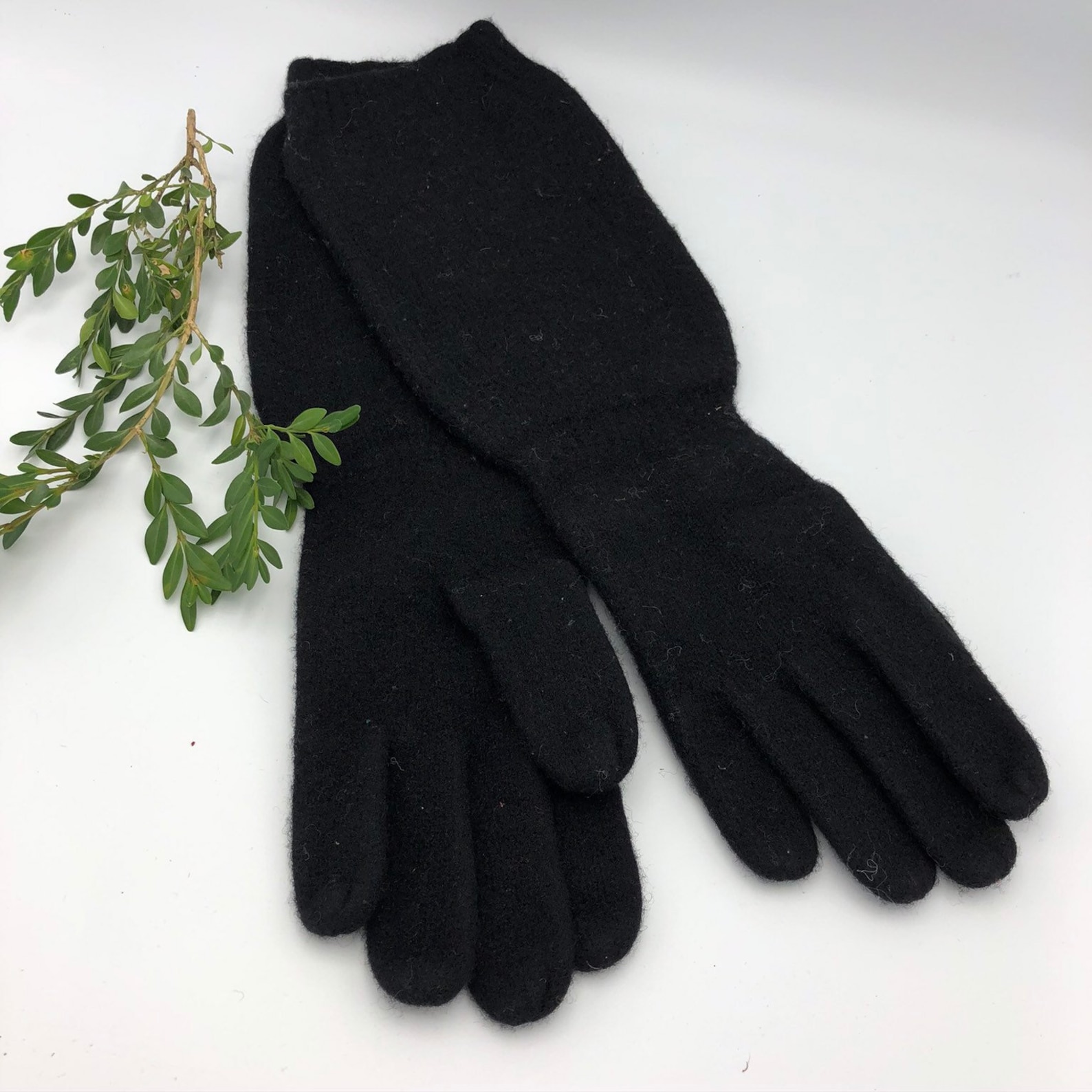 Antique Mens 1940s Long Wool Gloves , Black, Large Size, NOS Tags Intact, Swedish, Costume or