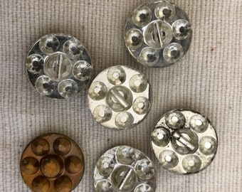 6 Antique Vintage Glass Shank Style Clear Buttons With Gold Foil Backing