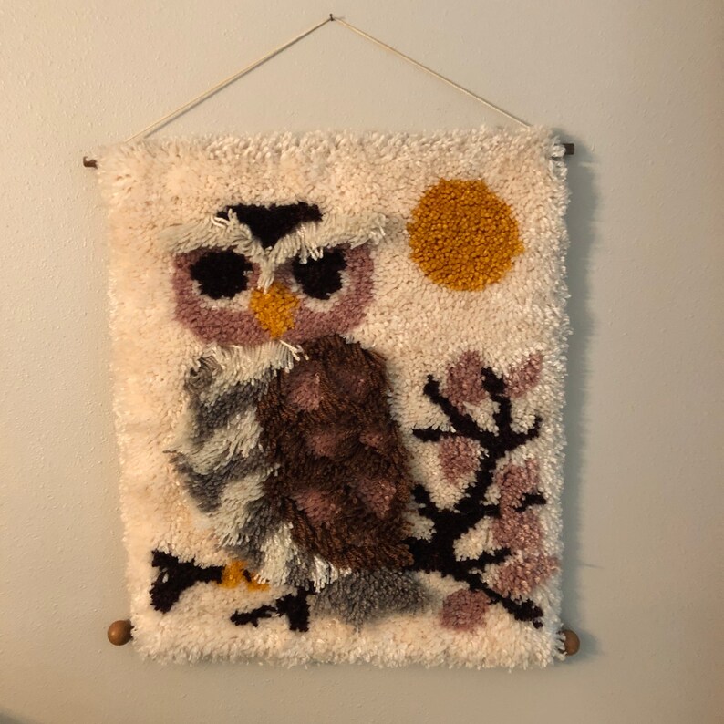 Vintage 1960s Latch Hook Yarn Owl Fall Wall Hanging Art On Etsy