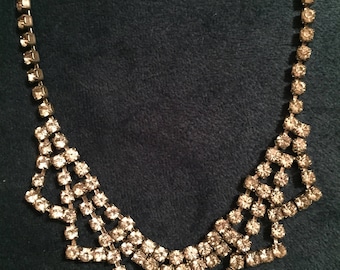 Vintage Antique Glamorous Mid Century Clear Rhinestone Choker Necklace