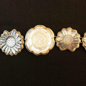 BRACELET  Hand Crafted  sterling silver with mother of pearl hand carved flowers