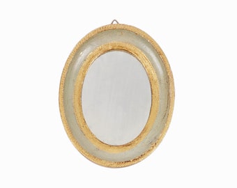 G. Vanghi Florence Italy Miniature Mirror Oval Gilt Gold Leaf Wooden Vintage