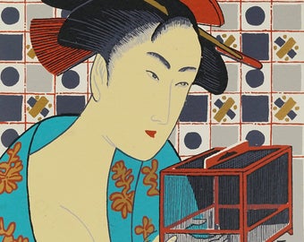 Mark Coomer Serigraph Geisha Japanese Japan Print Vintage Art Silkscreen Screenprint Silkscreen