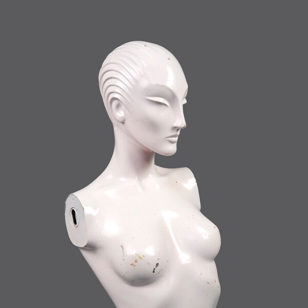Vintage Fiberglass Mannequin Female White Torso Bust Art Deco Style