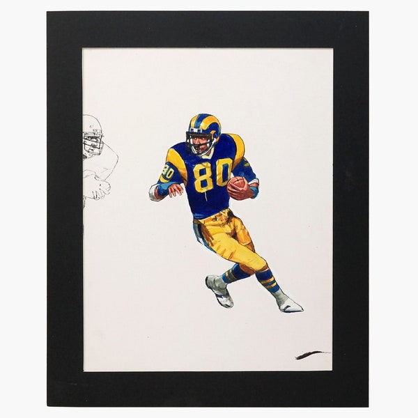 Vintage NFL Watercolor Painting on Board Los Angeles Rams Team Sports Illustration